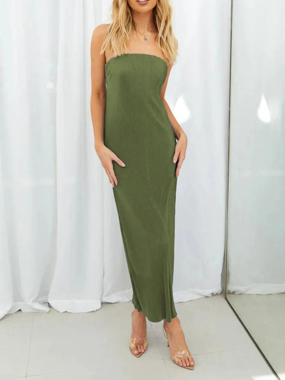 Lace-Up Back Tube Maxi Dress - adritiX