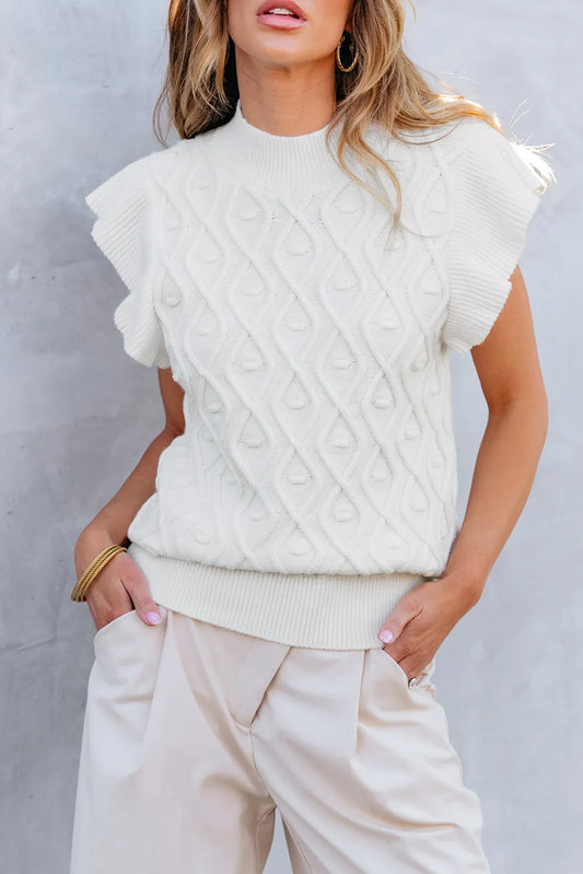 Ruffled Round Neck Cap Sleeve Knit Top - adritiX