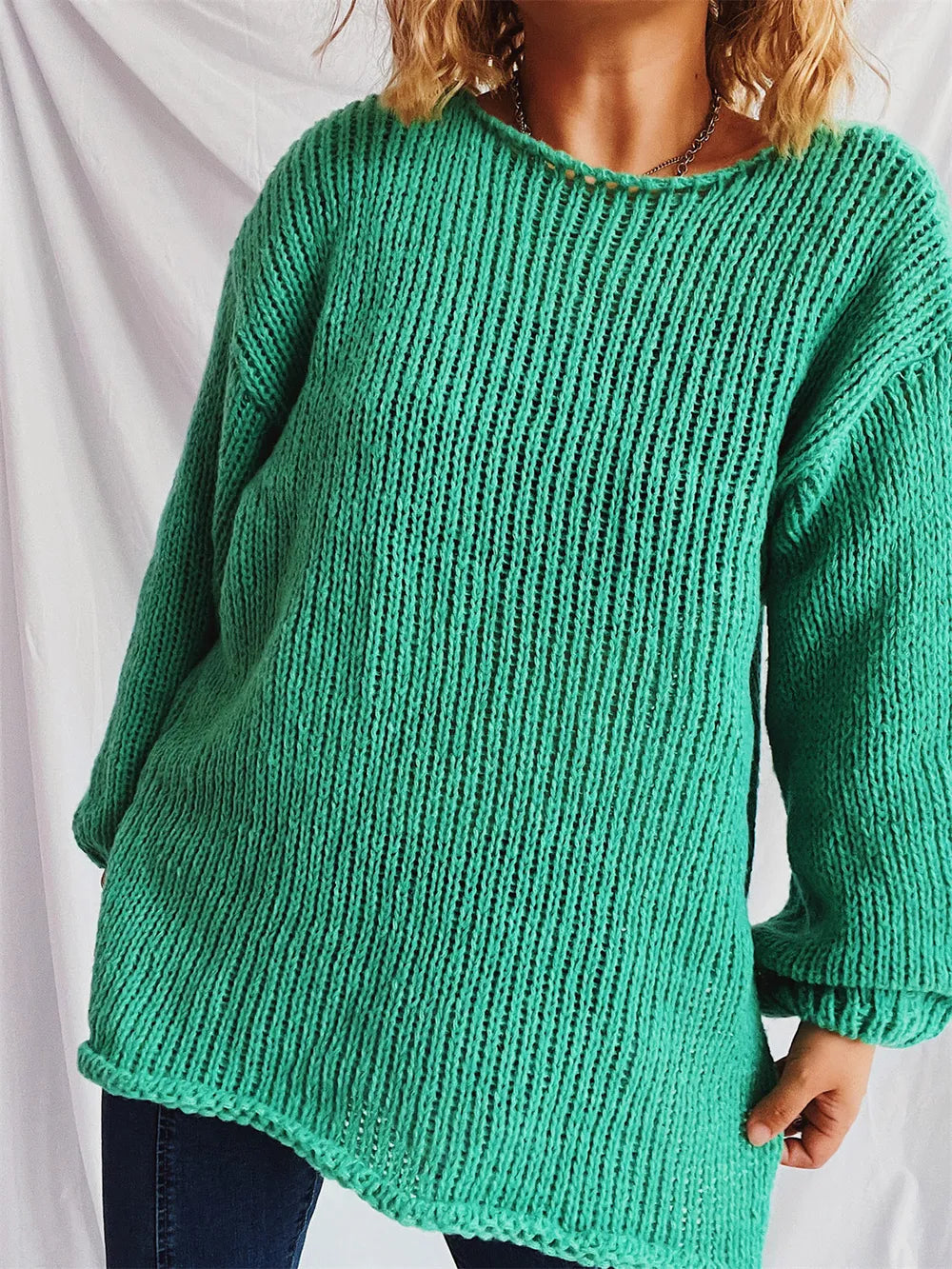 Boat Neck Dropped Shoulder Sweater - adritiX