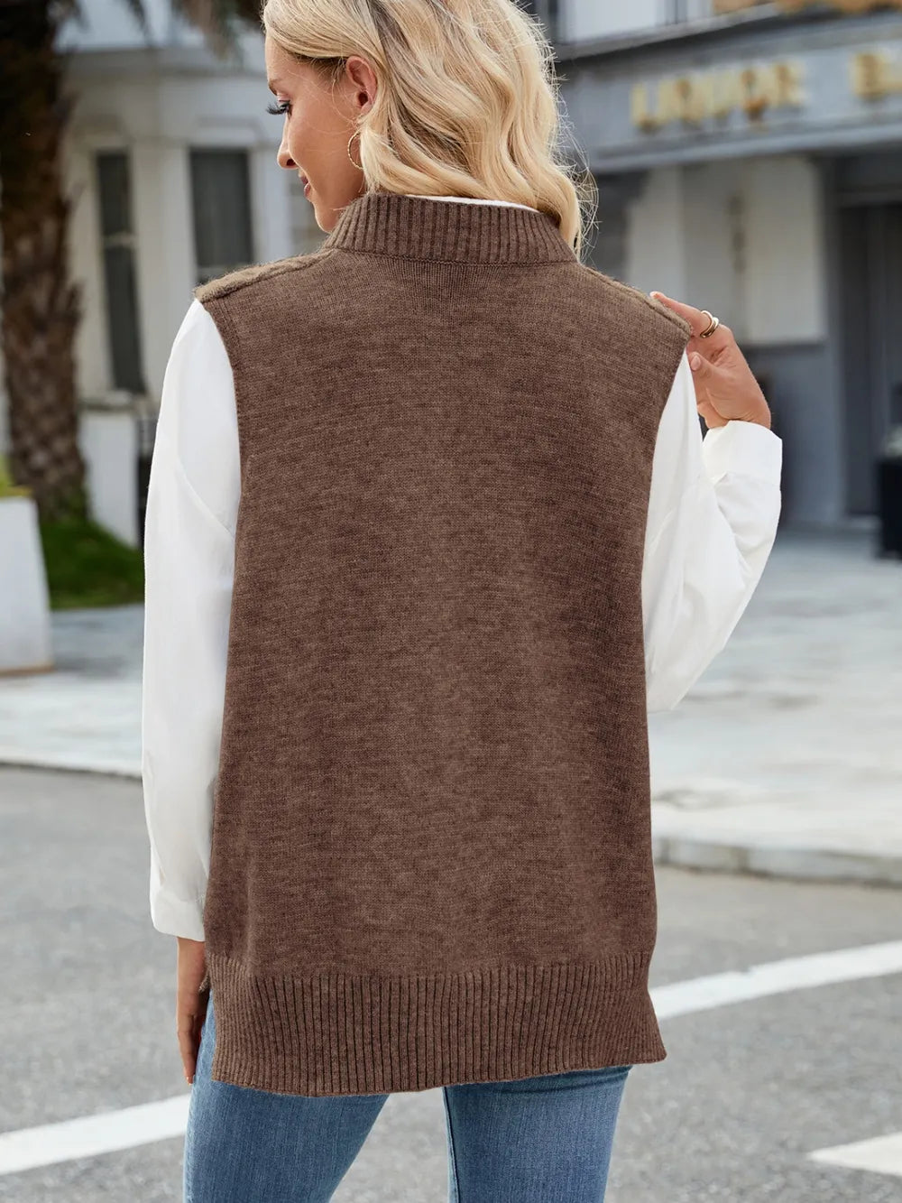 Cable Knit V-Neck Sweater Vest - adritiX