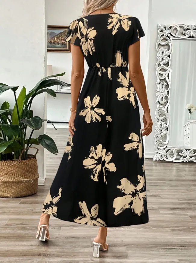 Printed Surplice Wrap Midi Dress - adritiX