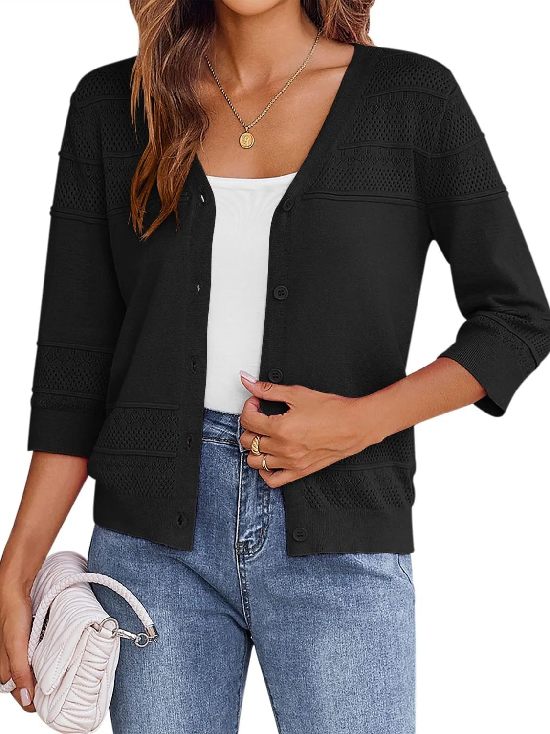 Button Up 3/4 Sleeve Cardigan - adritiX