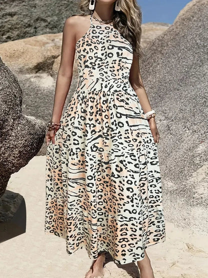 Leopard Halter Neck Dress - adritiX