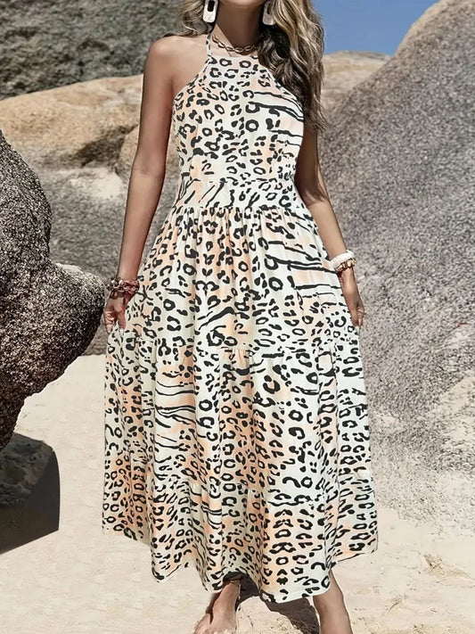 Leopard Halter Neck Dress - adritiX