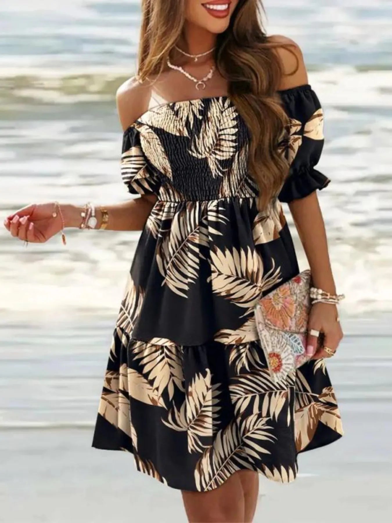 Off Shoulder Smocked Summer Dress - adritiX