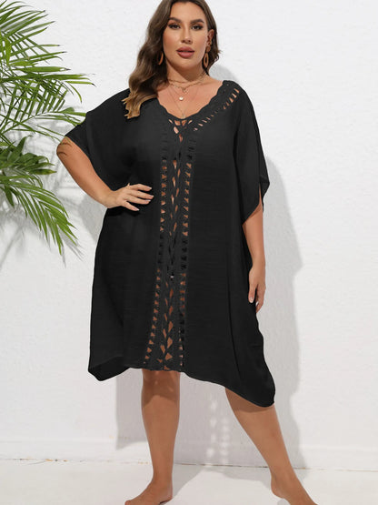 Crochet Trim V-Neck Beach Cover Up Dress - adritiX