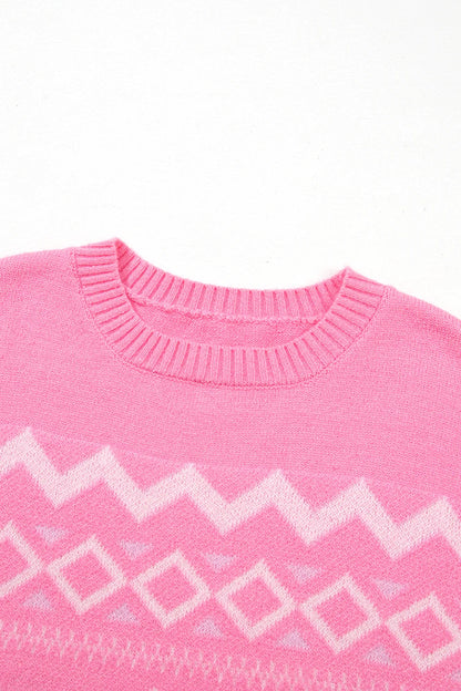 Geometric Drop Shoulder Long Sleeve Sweater - adritiX
