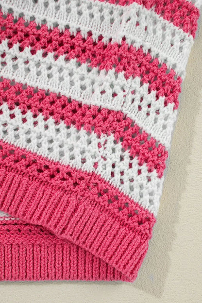 Elegant Stripe Hollowed Knit Sleeveless Sweater Dress - adritiX