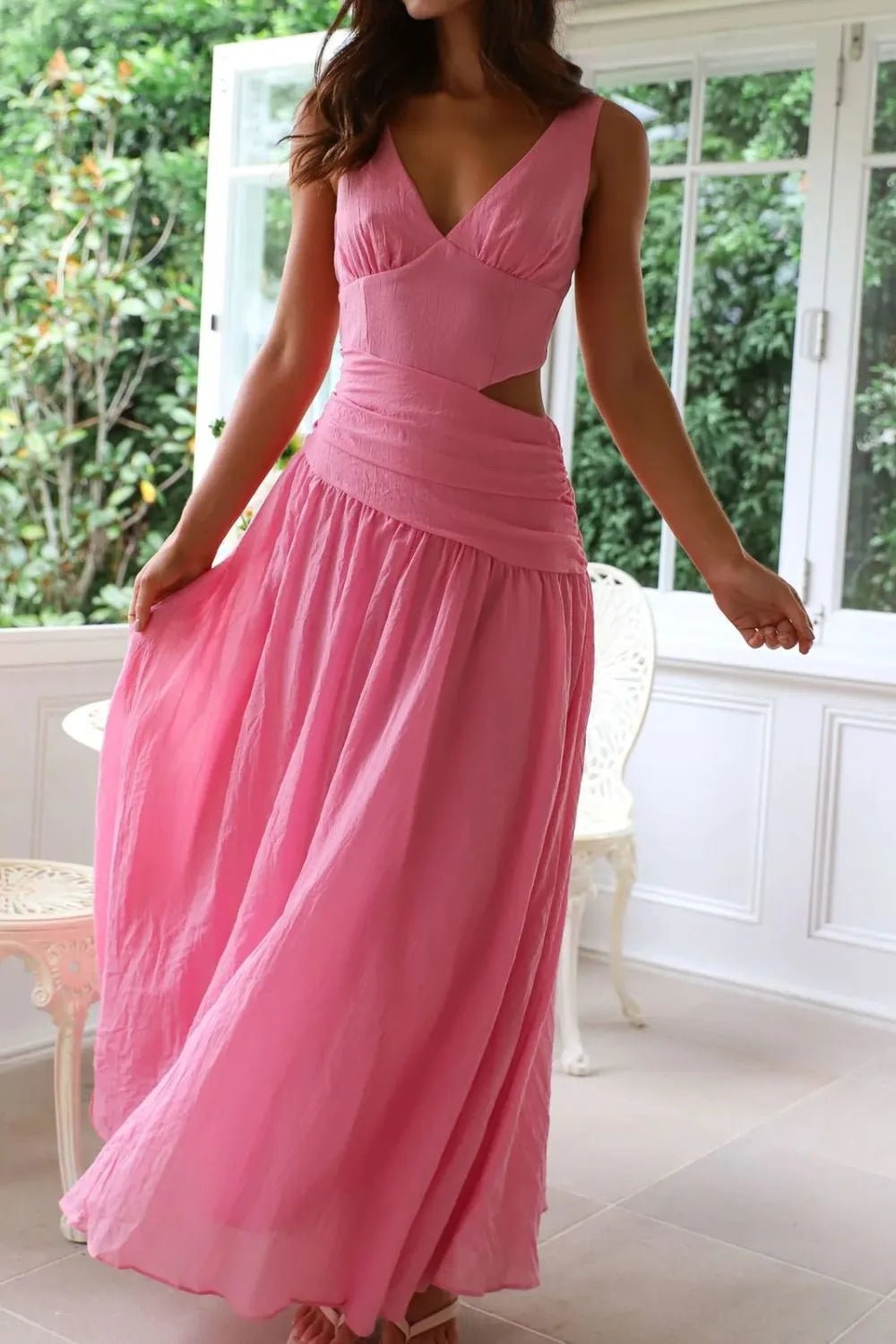Cutout Back V-Neck Dress - adritiX