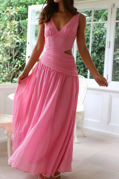 Cutout Back V-Neck Dress - adritiX