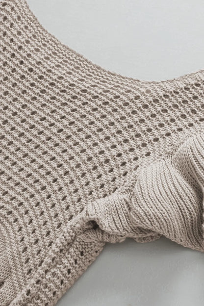 Openwork Ruffled Scoop Neck Knit Top - adritiX