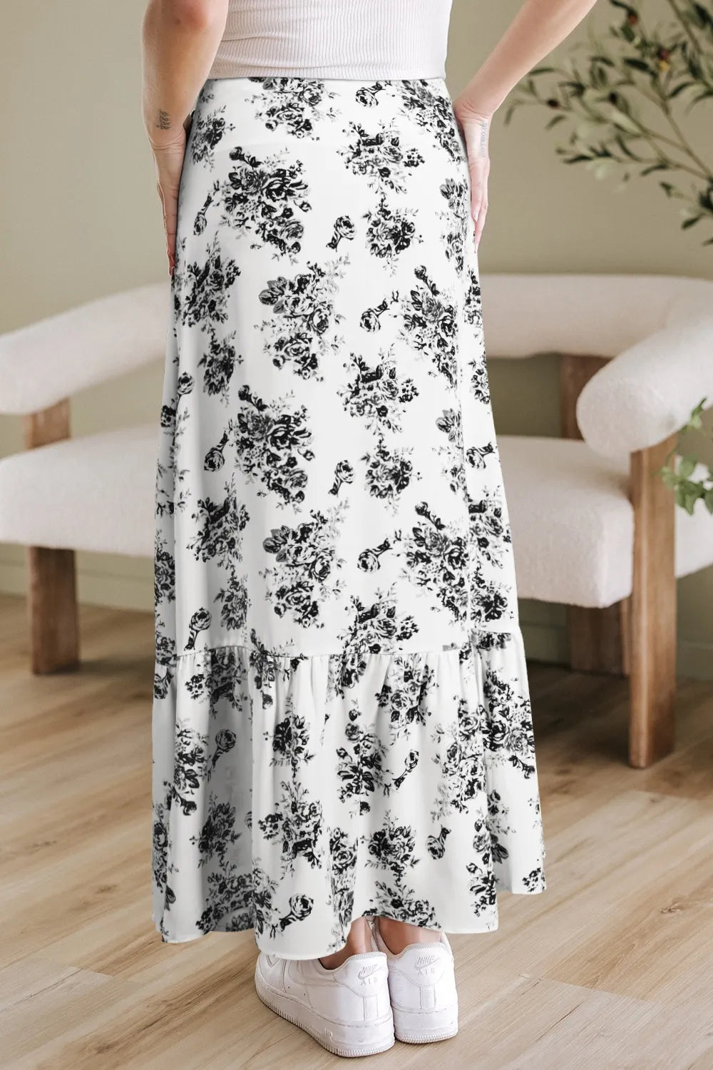 Boho Floral High Waist Ruffle Split Maxi Skirt - adritiX