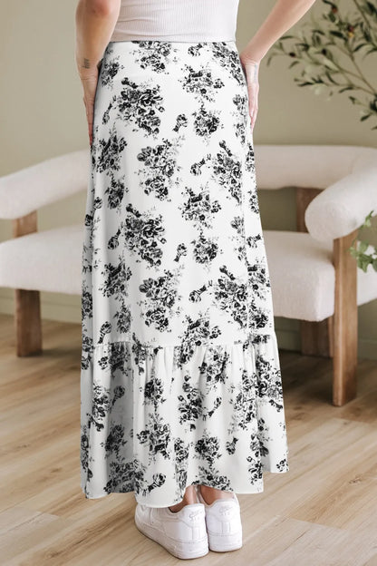 Boho Floral High Waist Ruffle Split Maxi Skirt - adritiX