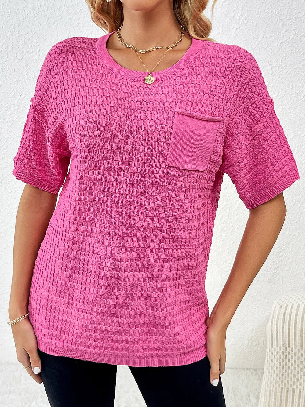 Round Neck Half Sleeve Knit Top - adritiX