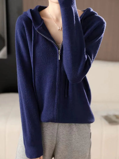 Drawstring Zip Up Long Sleeve Hooded Sweater - adritiX