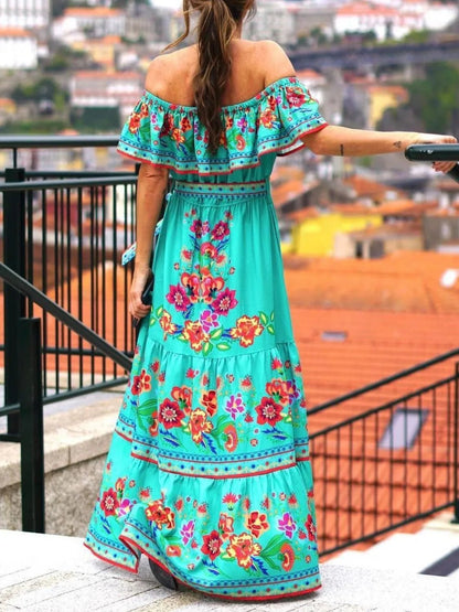 Floral Off Shoulder Ruffle Maxi Dress - adritiX
