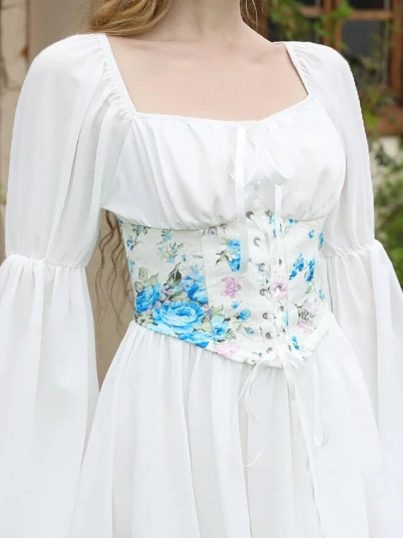 Floral Lace Up Long Sleeve Mini Dress - adritiX
