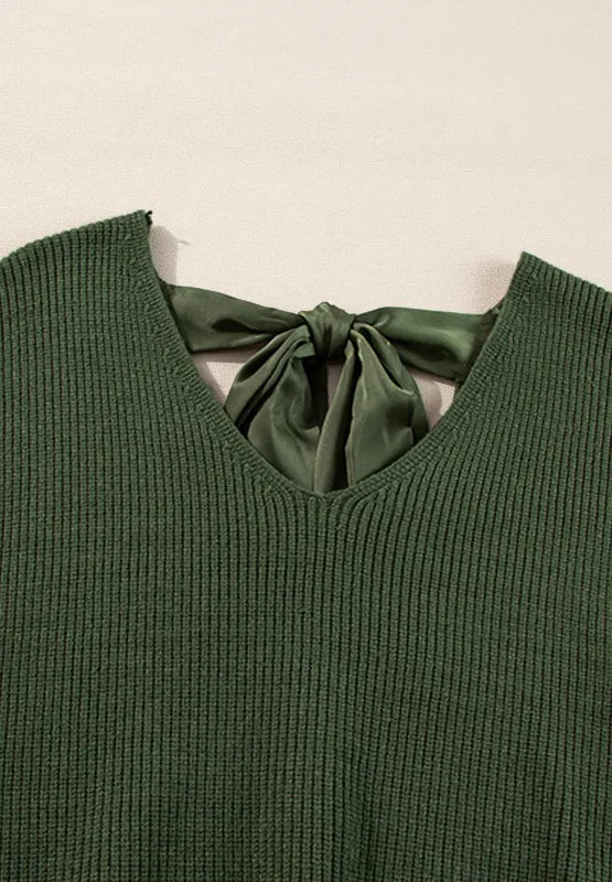 Tied Back V-Neck Long Sleeve Sweater - adritiX