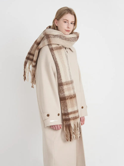 Fringe Plaid Polyester Scarf - adritiX