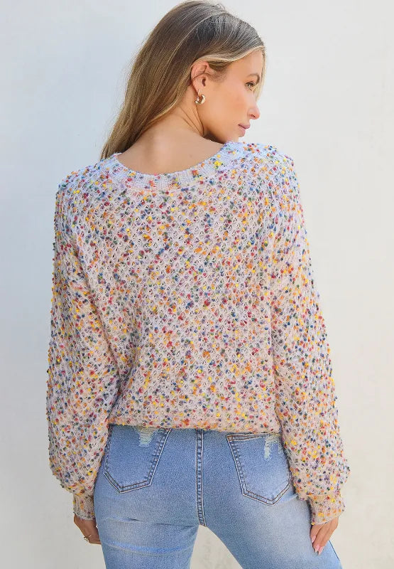Confetti Round Neck Long Sleeve Sweater - adritiX