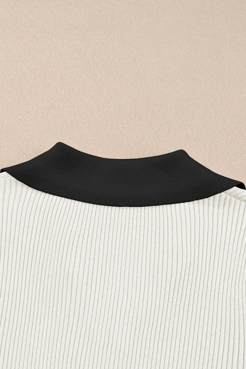 Contrast Collared Neck Ribbed Knit Top - adritiX