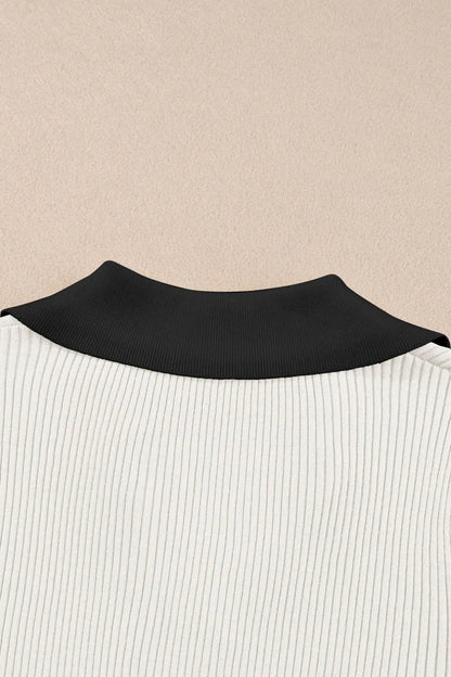 Contrast Collared Neck Ribbed Knit Top - adritiX