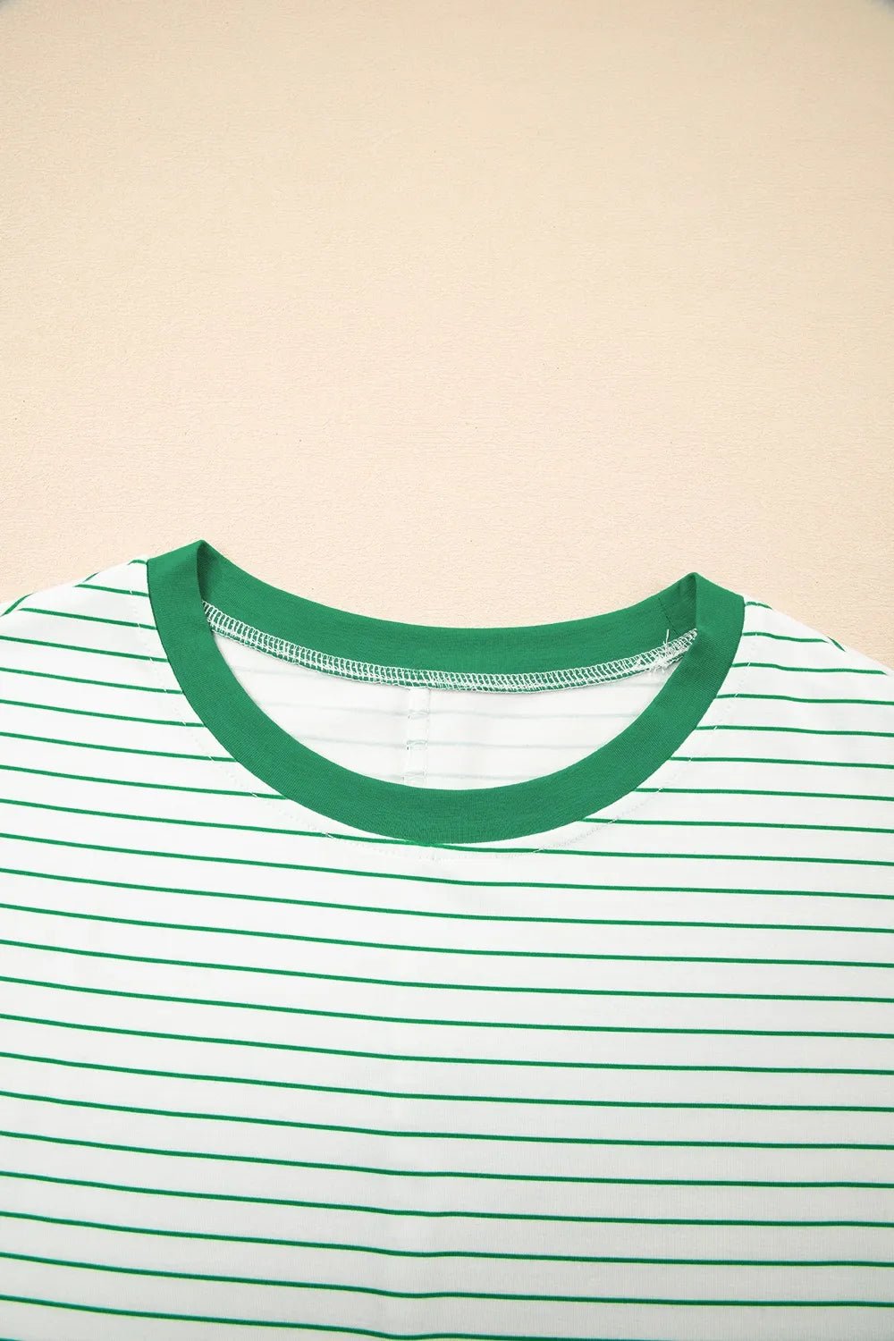 Casual Striped T-Shirt Dress with Pockets - adritiX