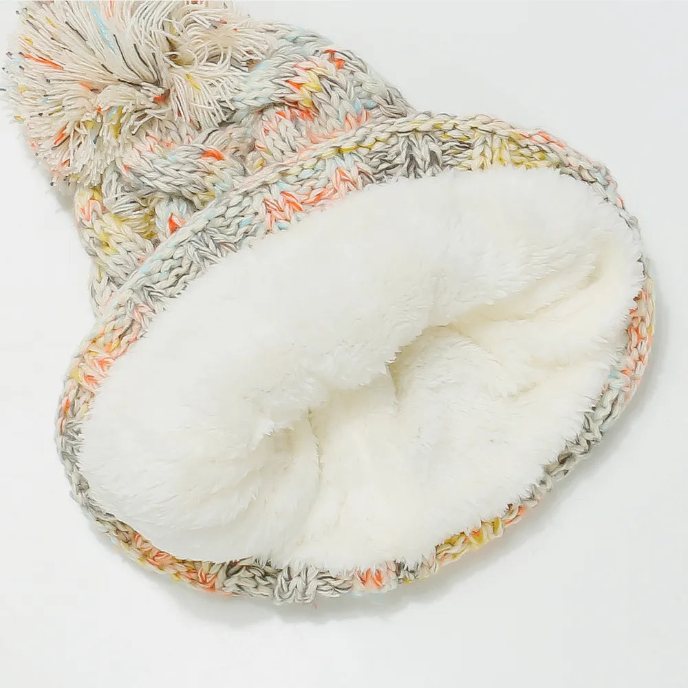 Contrast Cable-Knit Hat with Pompom - adritiX