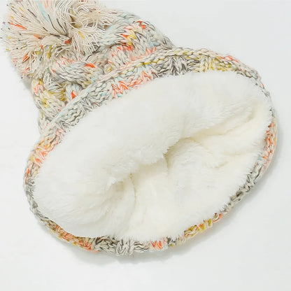 Contrast Cable-Knit Hat with Pompom - adritiX