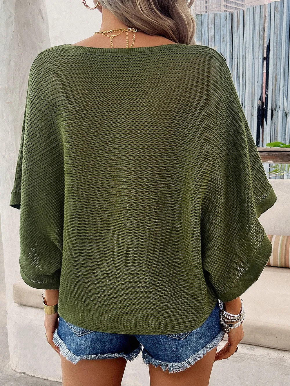 Devine V-Neck Batwing Sleeve Knit Top - adritiX