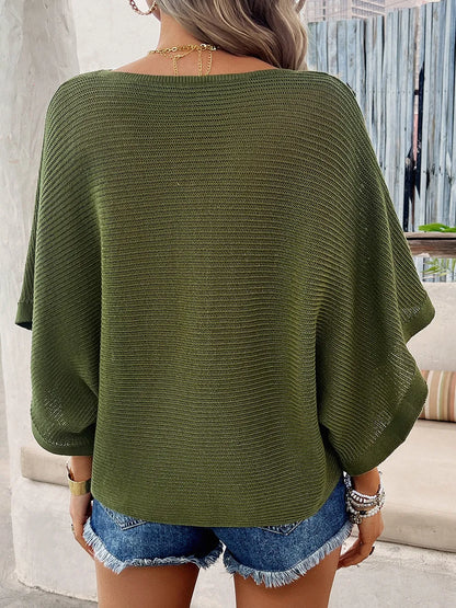 Devine V-Neck Batwing Sleeve Knit Top - adritiX