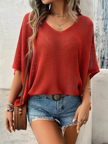 Devine V-Neck Batwing Sleeve Knit Top - adritiX