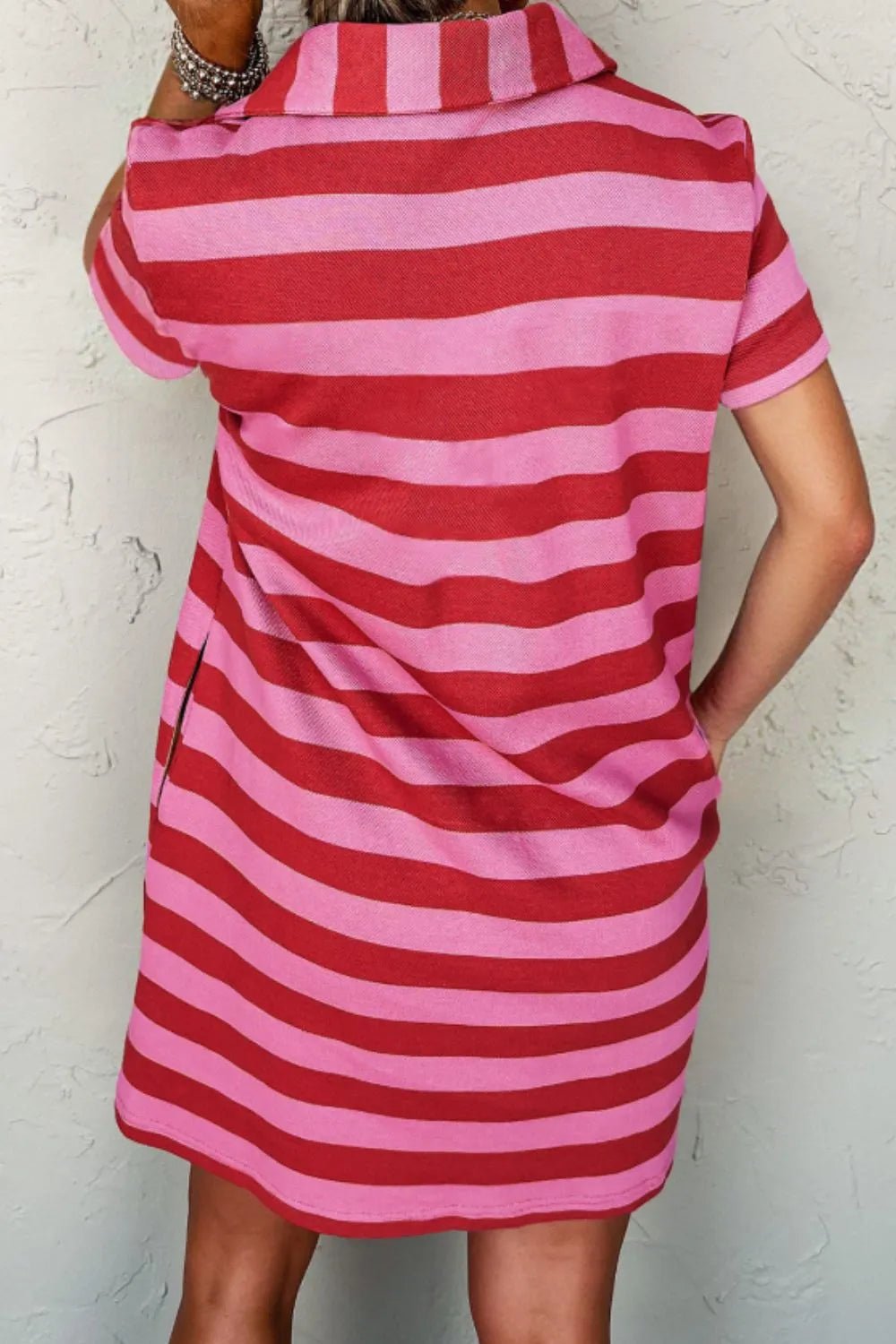 Casual Striped Polo Collar T-Shirt Dress - adritiX