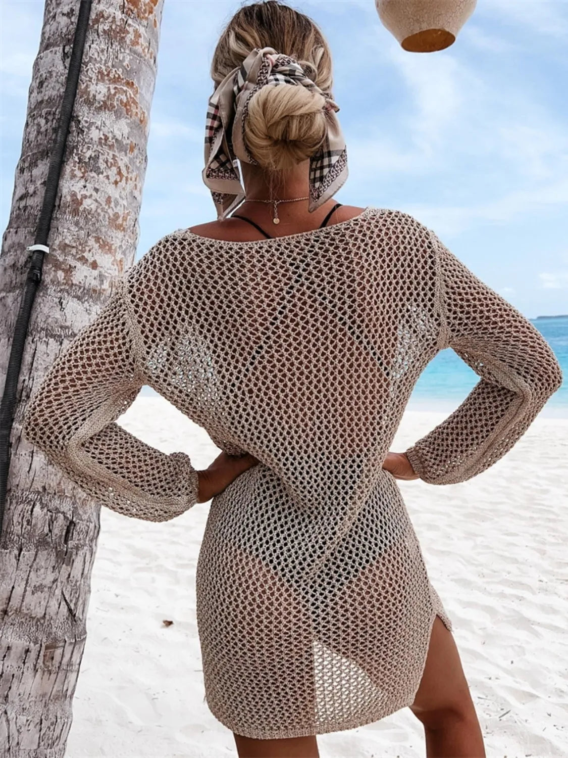 Openwork Long Sleeve Knit Cover Up - adritiX