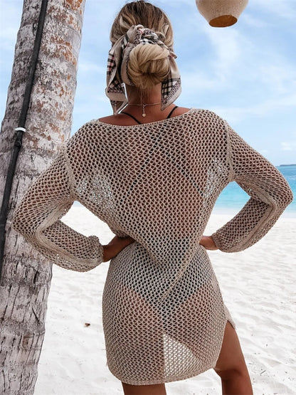 Openwork Long Sleeve Knit Cover Up - adritiX