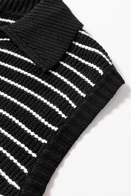 Stripe Turn-Down Johnny Collar Sweater Vest - adritiX