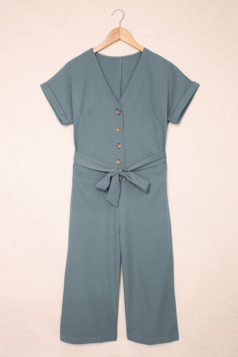 Elegant Tie-Waist Buttoned Cropped Jumpsuit - adritiX