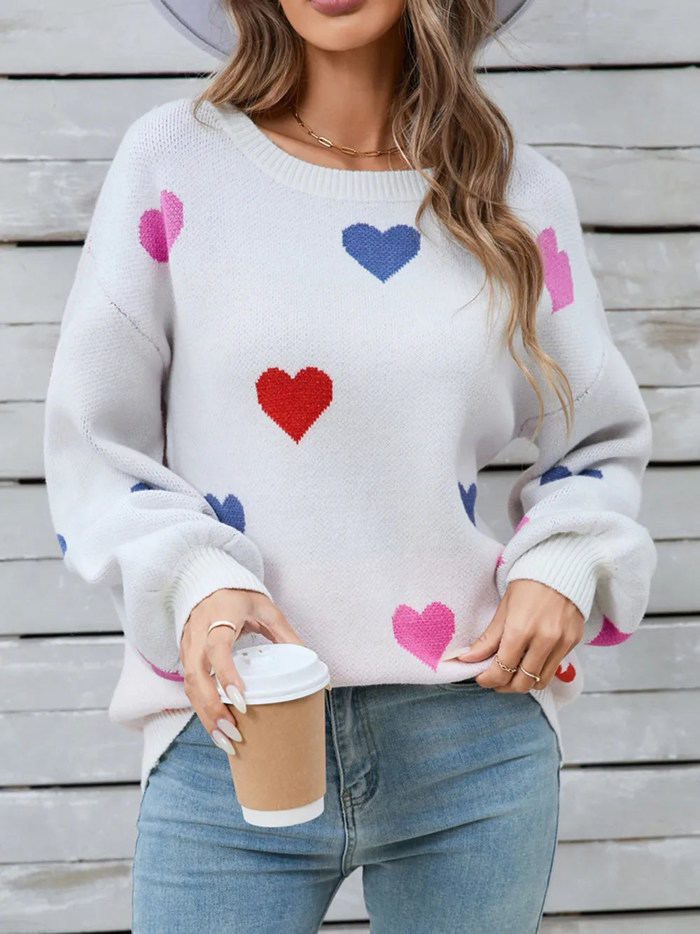 Angel Wings Heart Round Neck Long Sleeve Sweater - adritiX