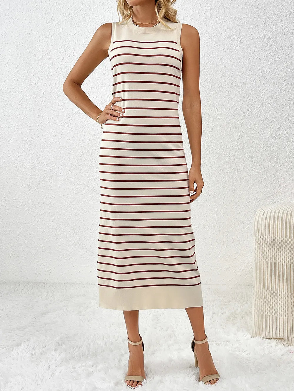 Round Neck Sleeve Midi Knit Dress - adritiX