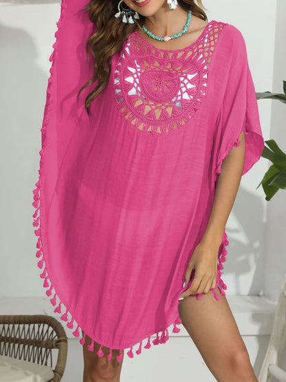 Tassel Crochet Round Neck Cover-Up - adritiX
