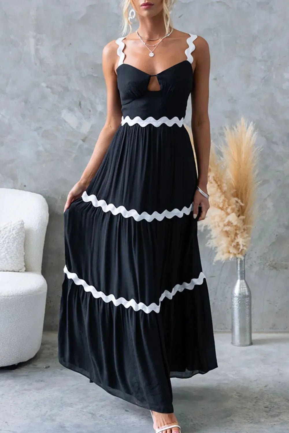 Tiered Maxi Dress with Scalloped Trim - adritiX