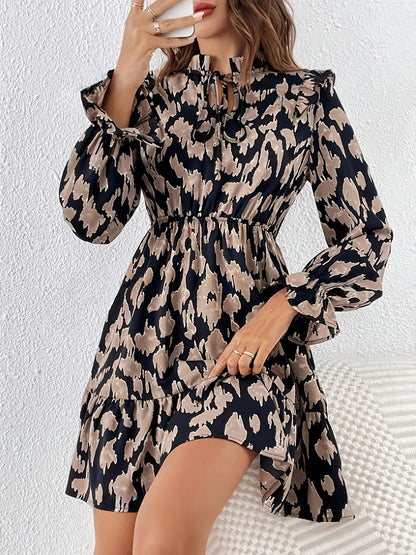 Tie Neck Flounce Sleeve Dress - adritiX