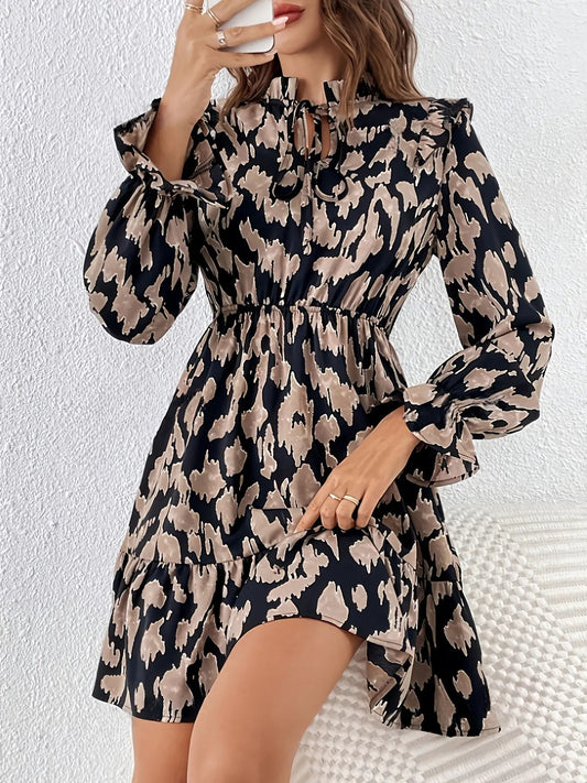 Tie Neck Flounce Sleeve Dress - adritiX