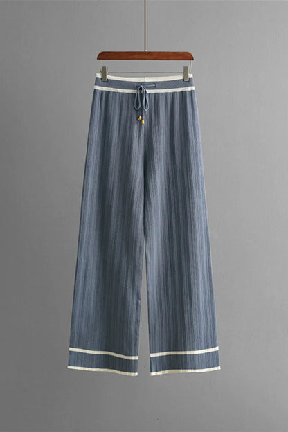 Contrast Trim Johnny Collar Top and Drawstring Pants Sweater Set - adritiX