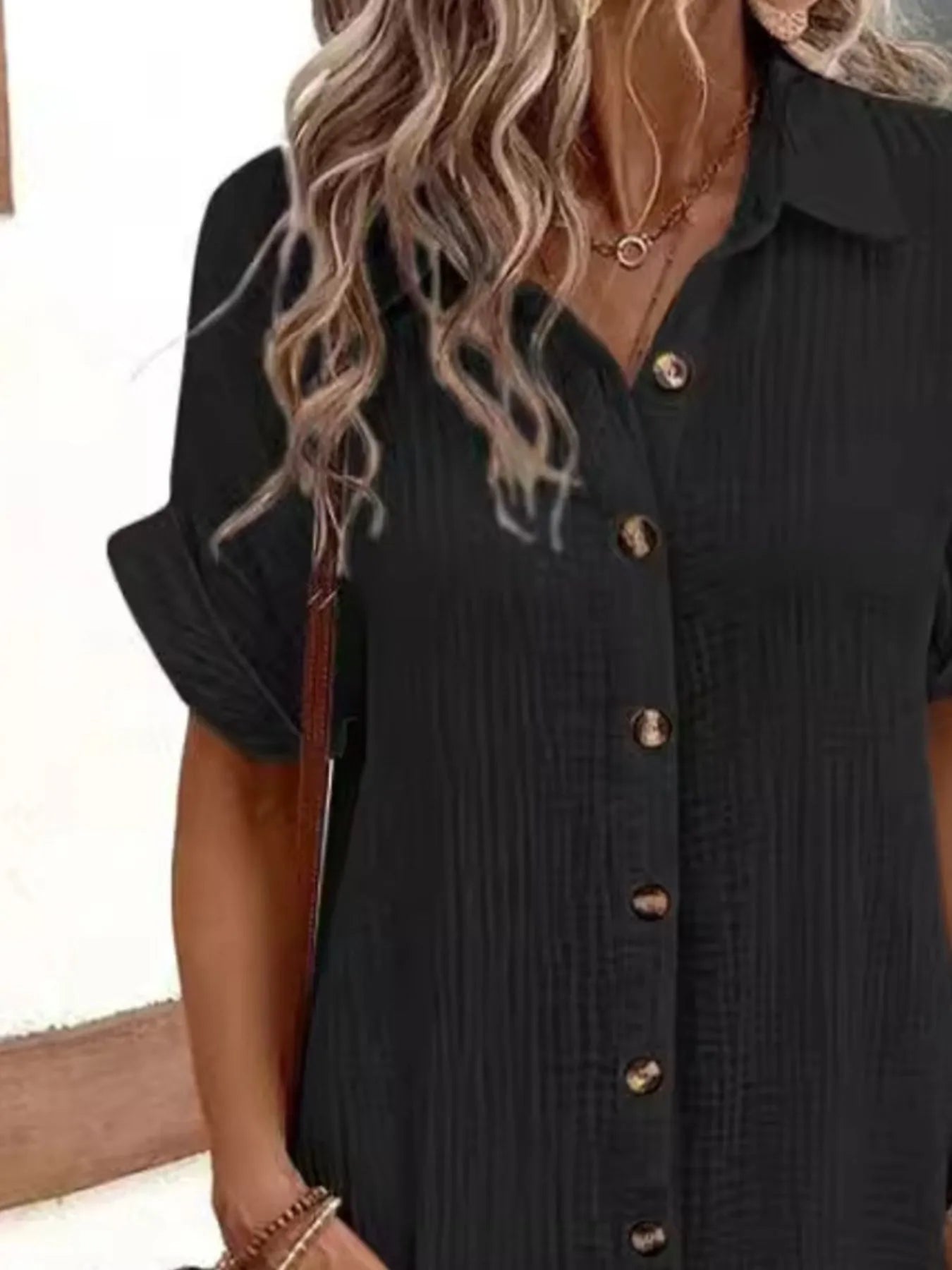 Casual Button Down Cotton Shirt Dress with Pockets - adritiX