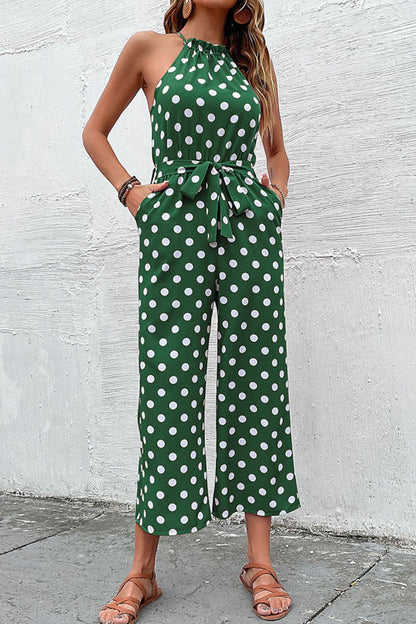 Elegant Perfee Polka Dot Grecian Wide Leg Jumpsuit - adritiX
