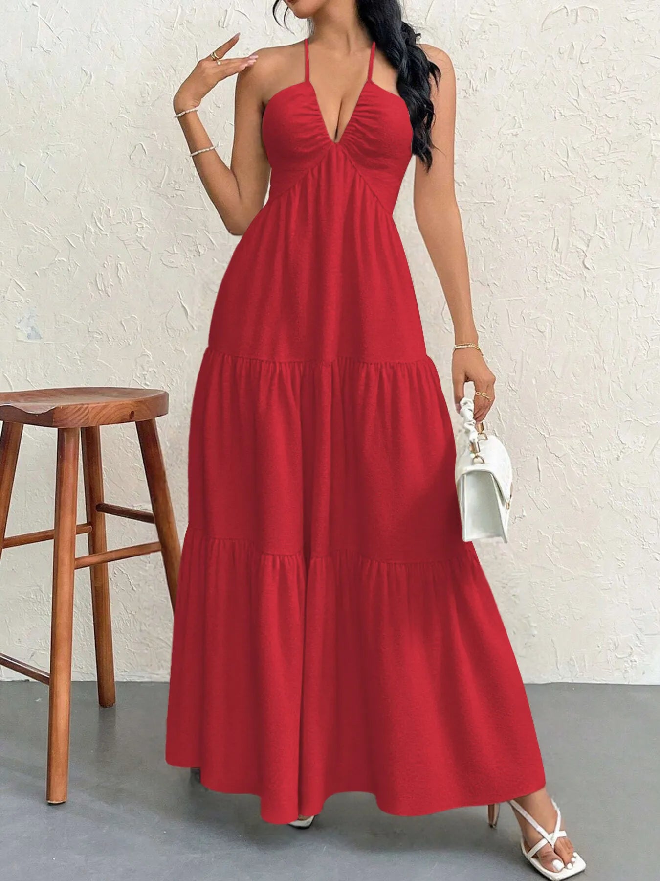 Halter Neck Tiered Maxi Dress - adritiX