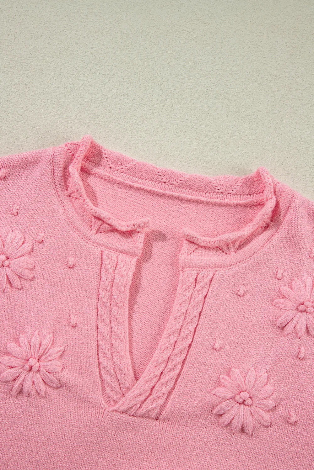Daisy Notched Long Sleeve Sweater - adritiX