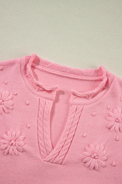 Daisy Notched Long Sleeve Sweater - adritiX