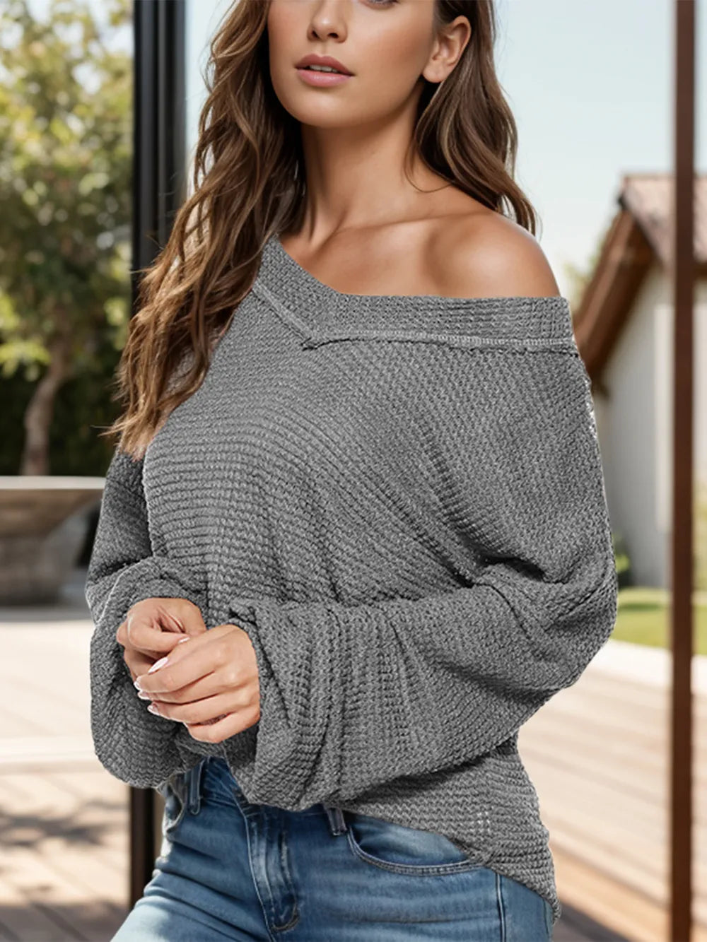 Dropped Shoulder Long Sleeve Knit Top - adritiX